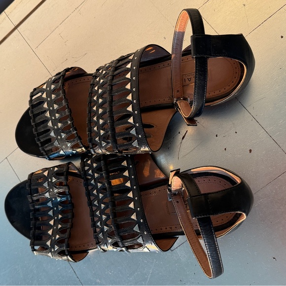 Azzedine Alaia Black Leather and Silver Stud Gladiator Sandals - Picture 5 of 5